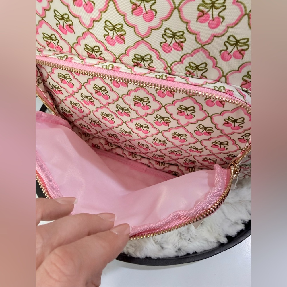 Kawaii Cherry Bow Diamond Pattern Backpack White‎ Pink Red 15”x12”x5” NWT - Picture 6 of 8